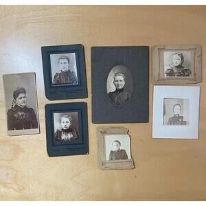 Lot of 7 Mini Cabinet Cards of Victorian Women in‎ Mourning Attire 1870s - 1880s